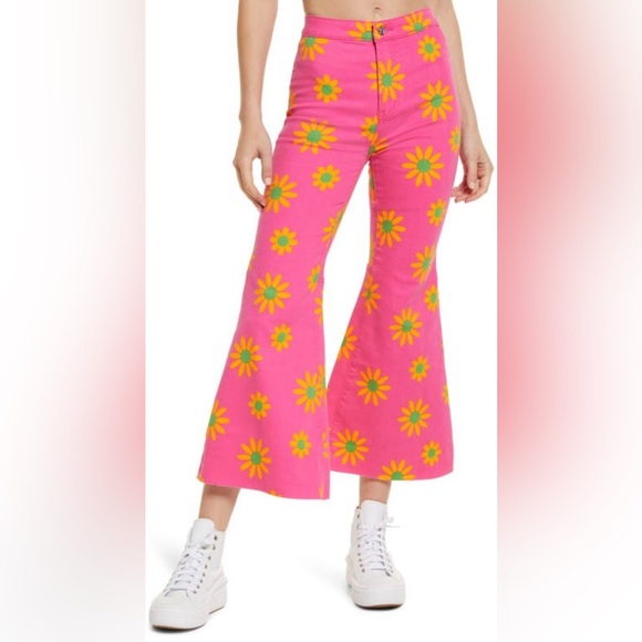 Free People Pants - Free People Youthquake Vibrant Printed Crop Flare Jeans NWT